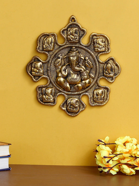 eCraftIndia 9 variants of Lord Ganesha Golden Metal Wall hanging - Myhomebazaar